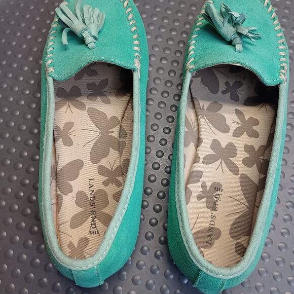Lands' End Women Suede Moccasin Slip on Loafers Green - Picture 4 of 6